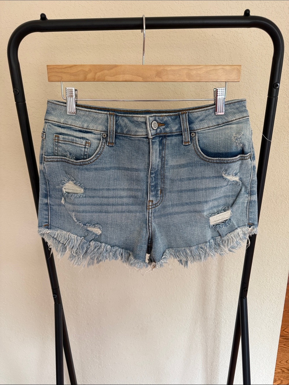 Eunina Distressed Super High-Rise Jean Shorts, Size Medium